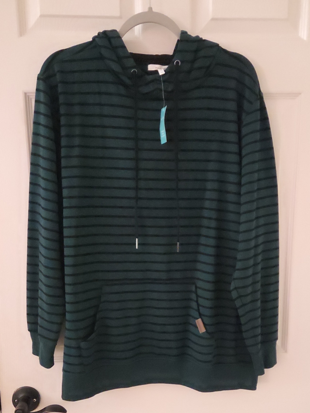 Maurices 1X Lightweight Green and Black Striped Hooded Pullover